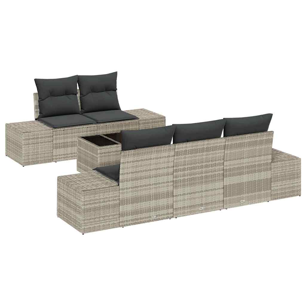 Conjunto de sofá de jardín 6 pcs Gris Claro ratán sintético