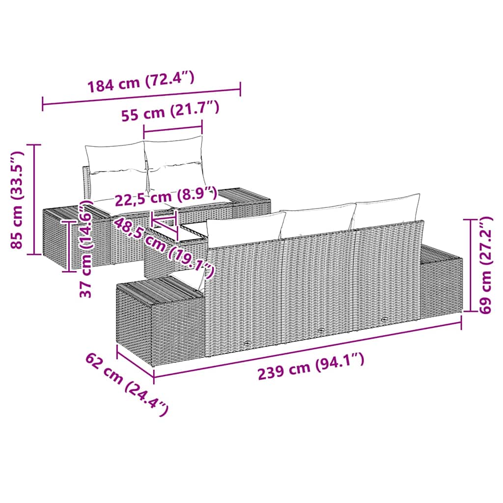 Conjunto de sofá de jardín 6 pcs Gris Claro ratán sintético