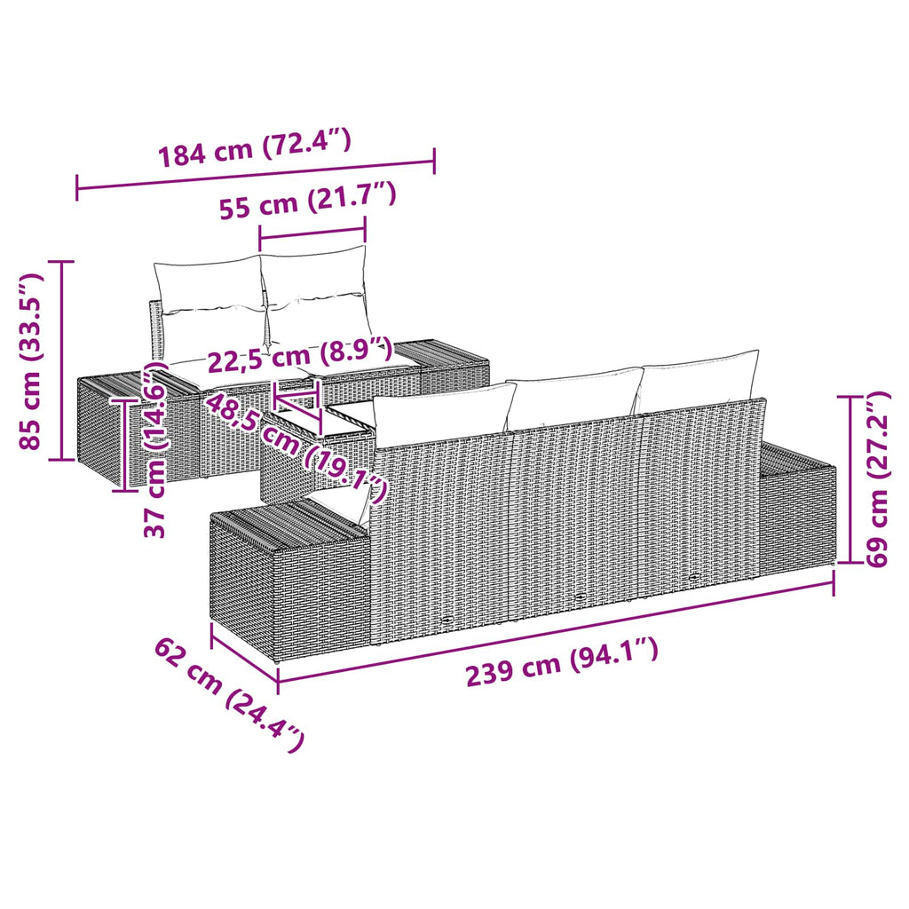 Conjunto de sofá de jardín 6 pcs Marrón ratán sintético