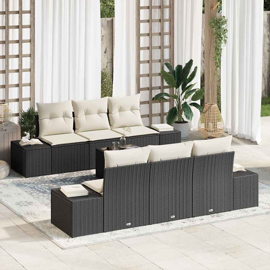 Conjunto de sofá de jardín 7 pcs Negro ratán sintético