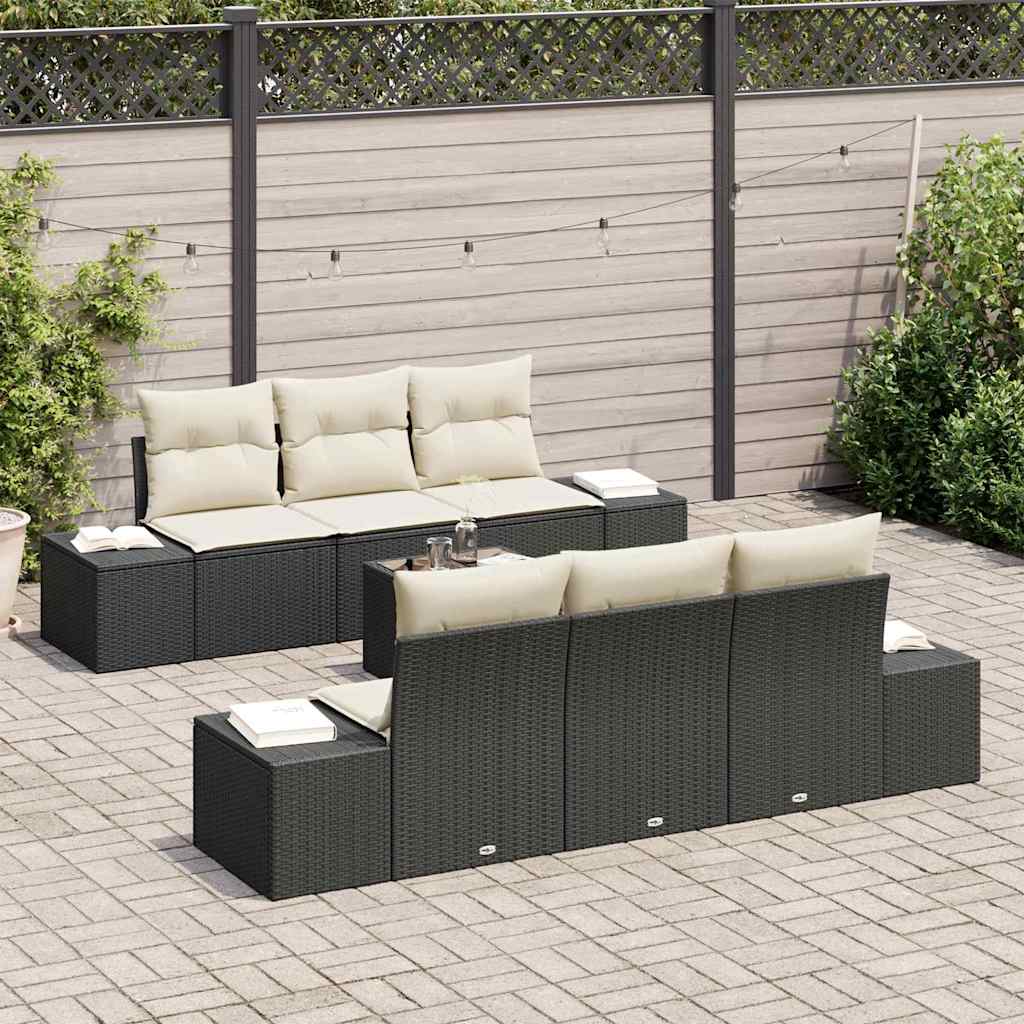 Conjunto de sofá de jardín 7 pcs Negro ratán sintético