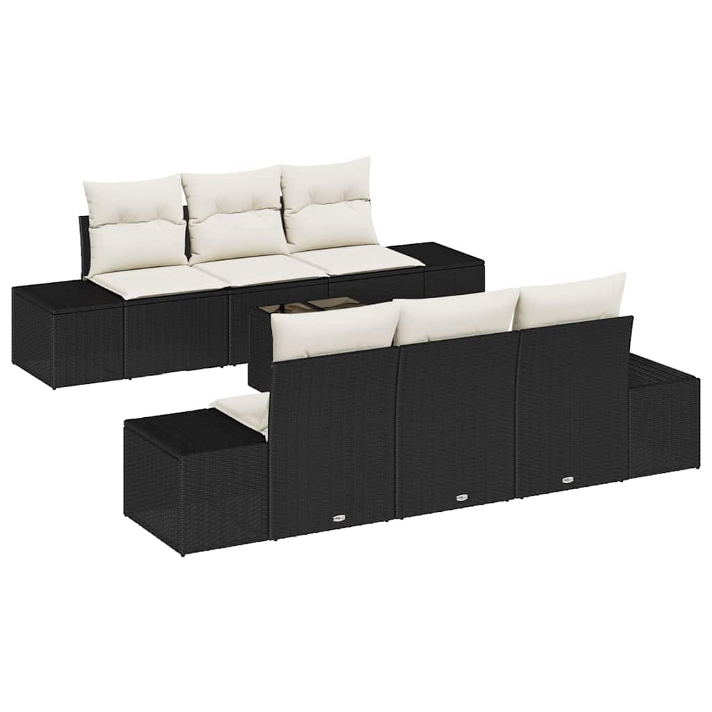 Conjunto de sofá de jardín 7 pcs Negro ratán sintético