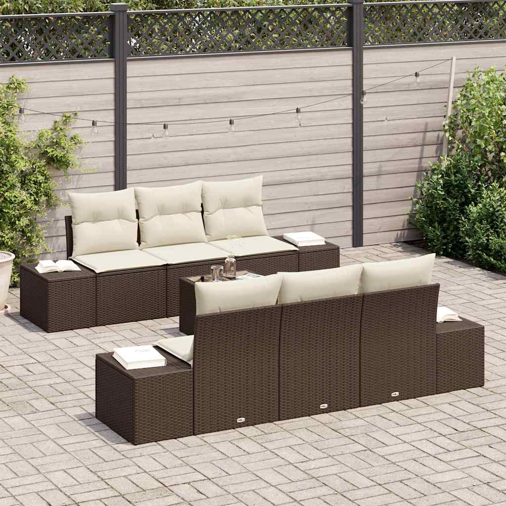 Conjunto de sofá de jardín 7 pcs Marrón ratán sintético