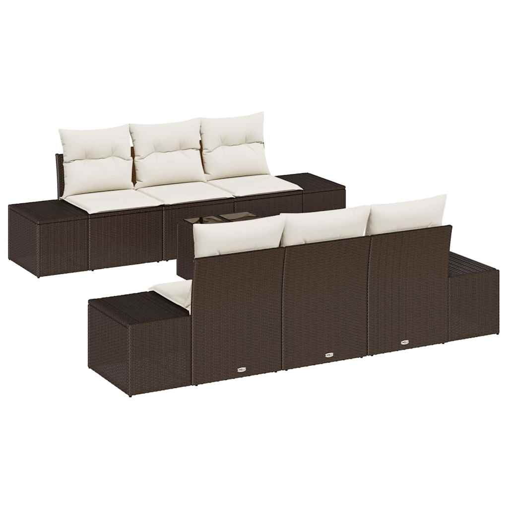 Conjunto de sofá de jardín 7 pcs Marrón ratán sintético