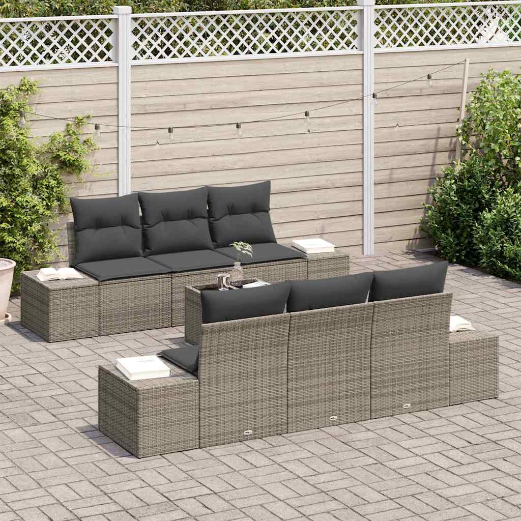 Conjunto de sofá de jardín con cojín 7 pcs Gris ratán sintético
