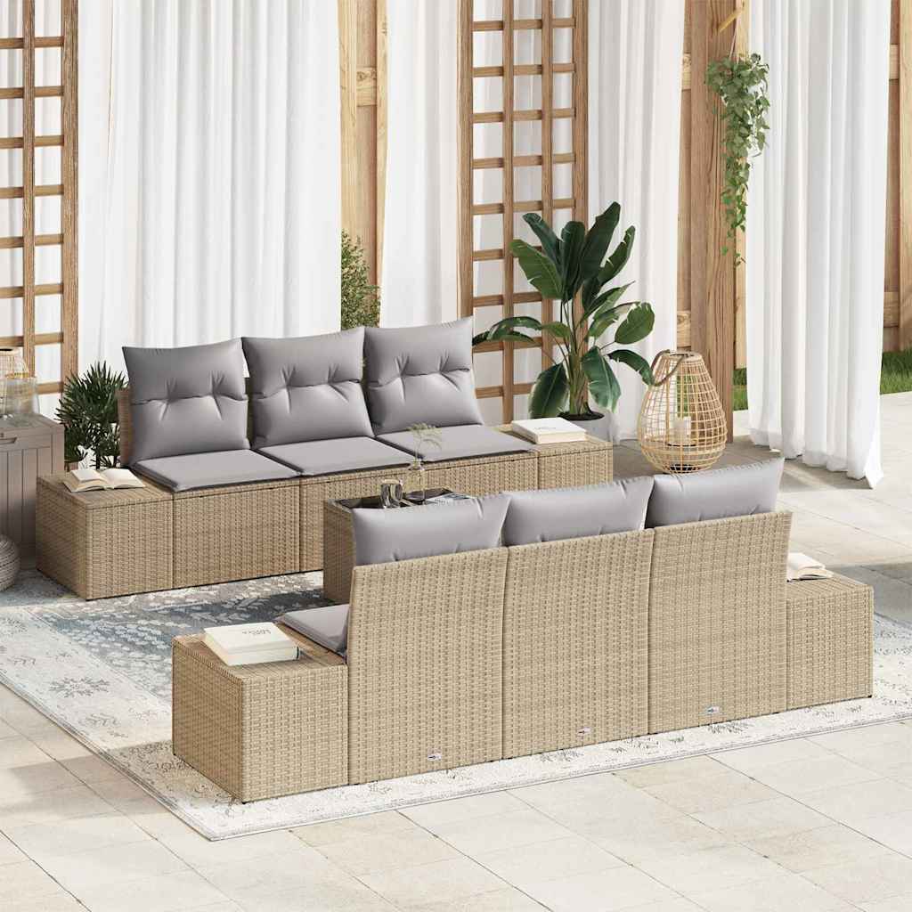 Conjunto de sofá de jardín 7 pcs Beige ratán sintético