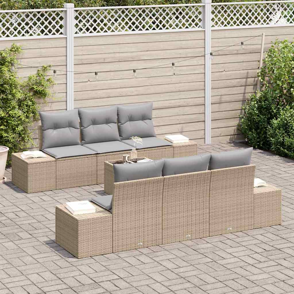 Conjunto de sofá de jardín 7 pcs Beige ratán sintético