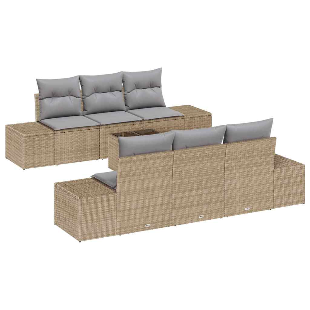 Conjunto de sofá de jardín 7 pcs Beige ratán sintético