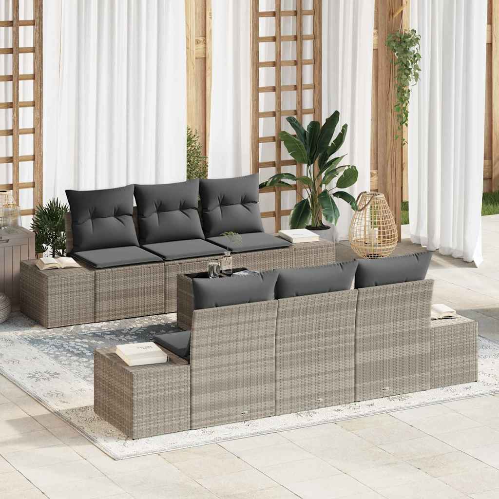Conjunto de sofá de jardín 7 pcs Gris Claro ratán sintético