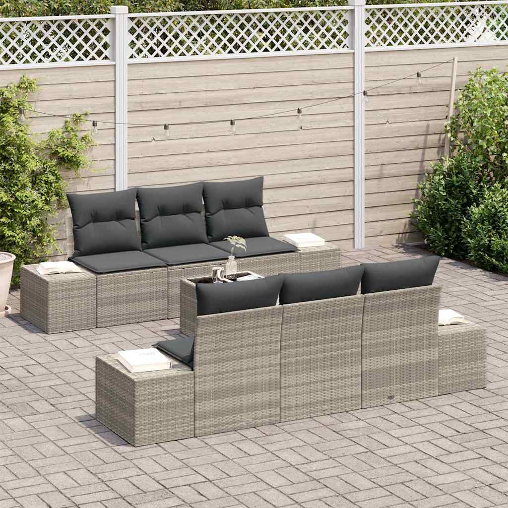 Conjunto de sofá de jardín 7 pcs Gris Claro ratán sintético