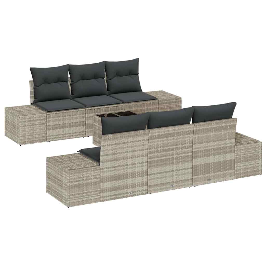 Conjunto de sofá de jardín 7 pcs Gris Claro ratán sintético