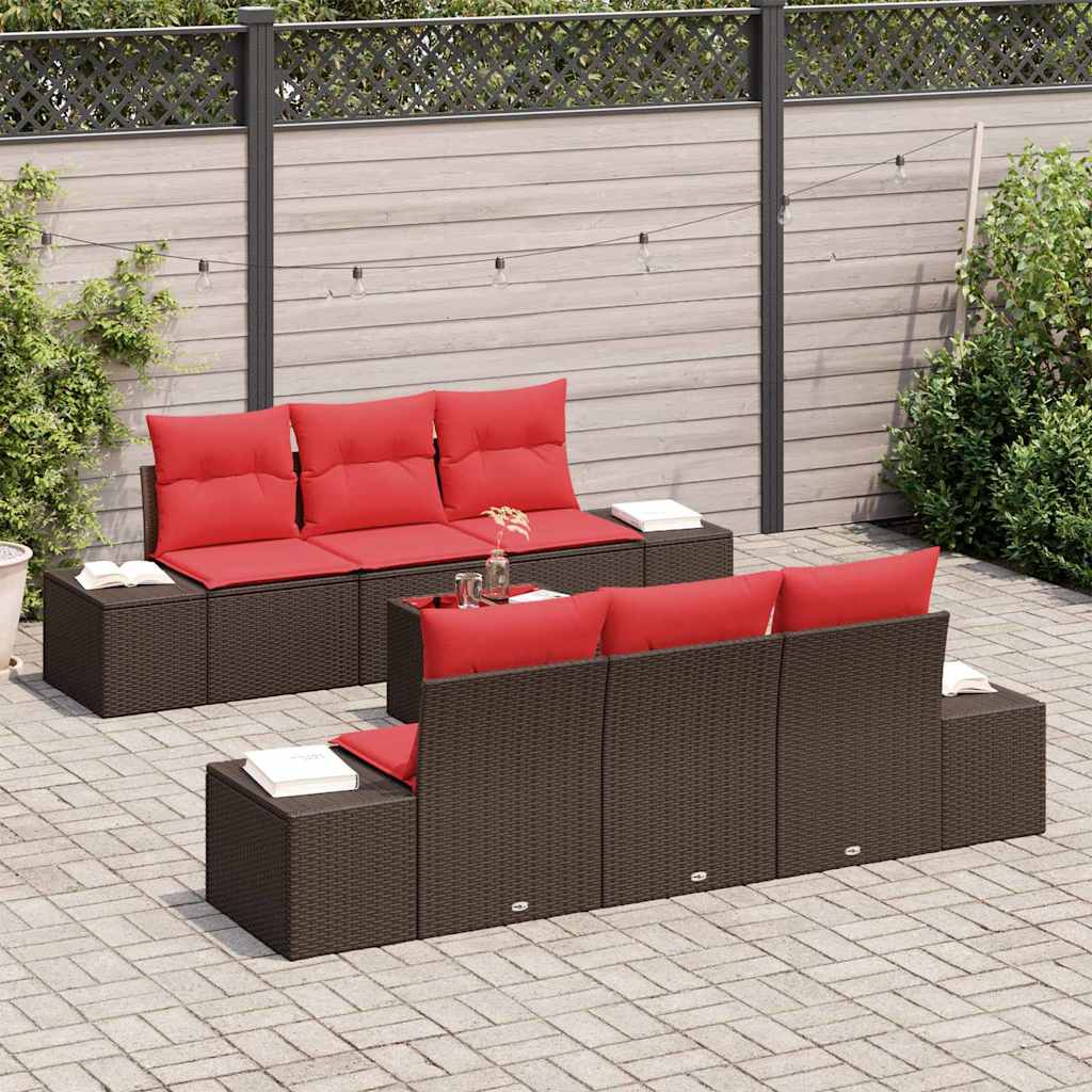 Conjunto de sofá de jardín 7 pcs Marrón ratán sintético