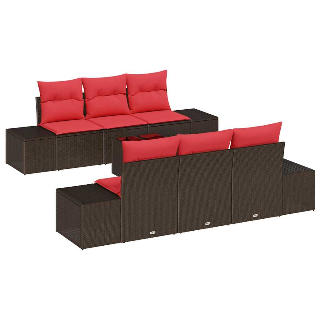 Conjunto de sofá de jardín 7 pcs Marrón ratán sintético