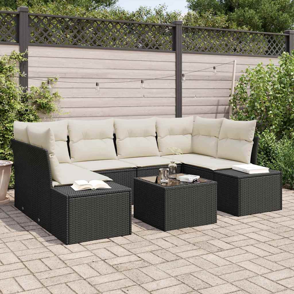 Conjunto de sofá de jardim 7 pcs Bege vime sintético