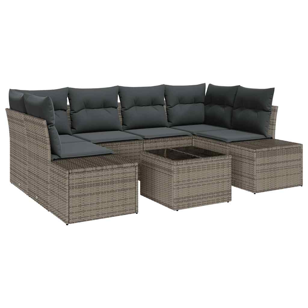 Conjunto de sofá de jardín con cojín 7 pcs Gris ratán sintético