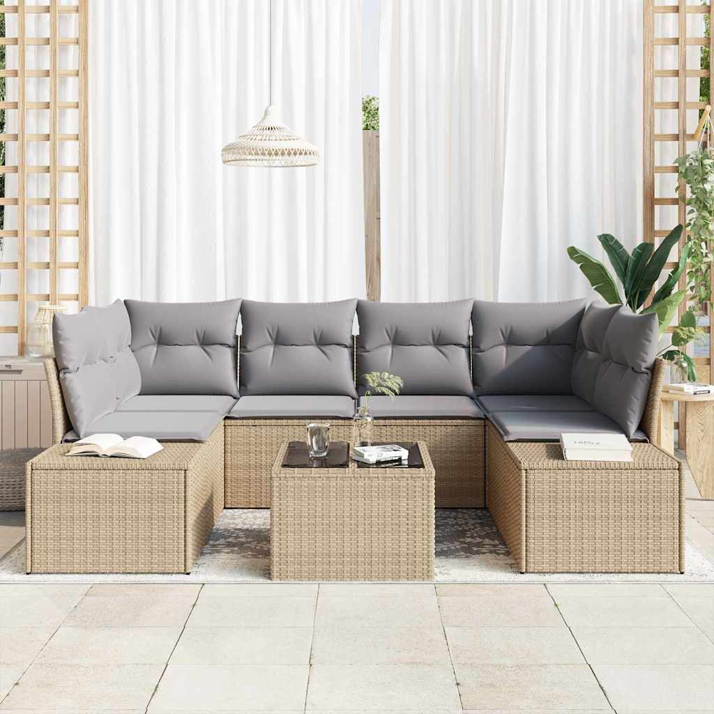 Conjunto de sofá de jardín 7 pcs Beige ratán sintético
