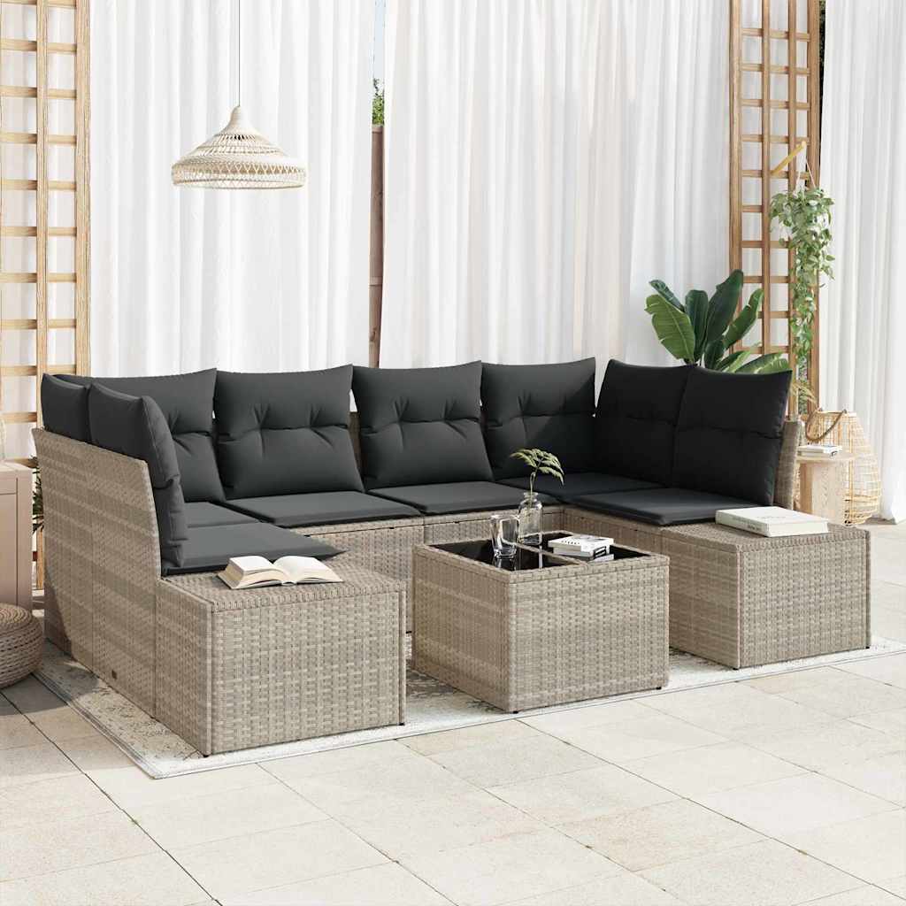 Conjunto de sofá de jardim 7 pcs Bege vime sintético