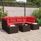 Conjunto de sofá de jardín 7 pcs Marrón ratán sintético