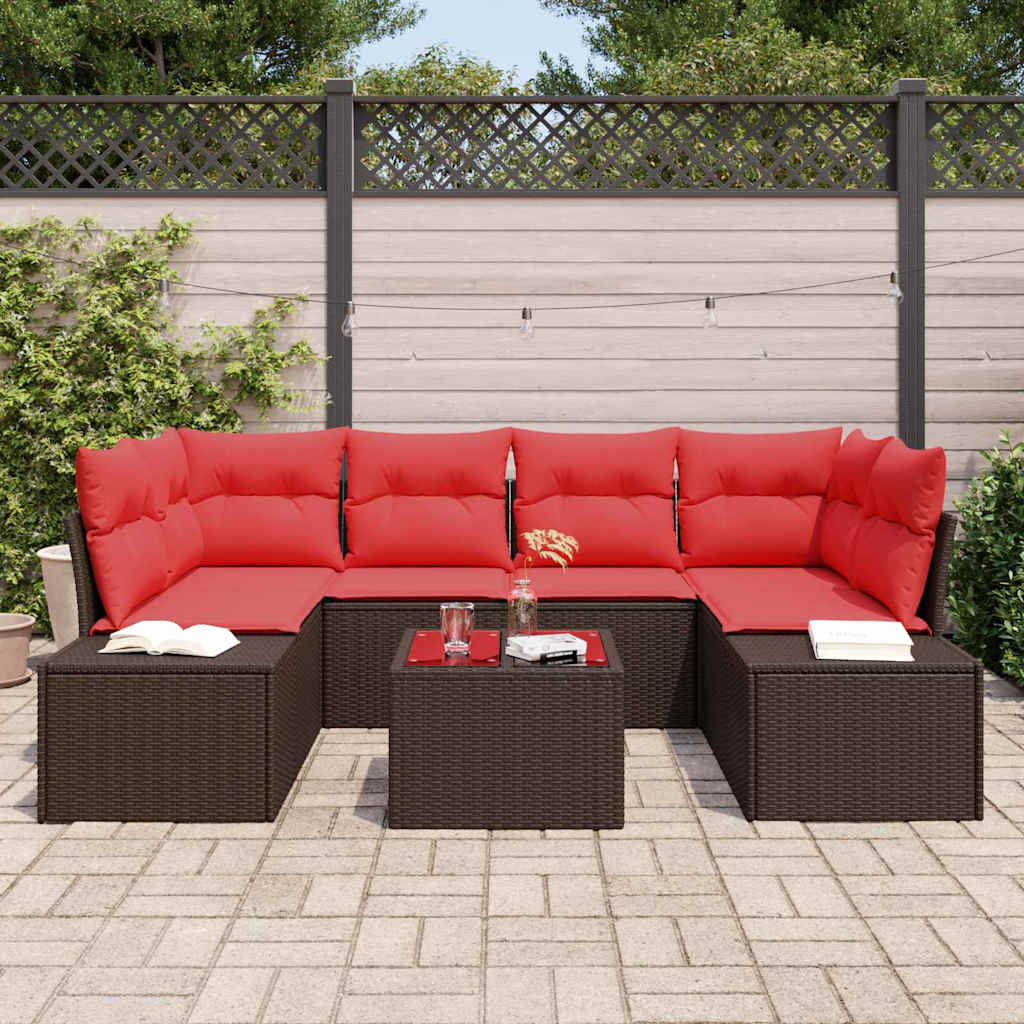 Conjunto de sofá de jardín 7 pcs Marrón ratán sintético
