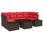 Conjunto de sofá de jardín 7 pcs Marrón ratán sintético