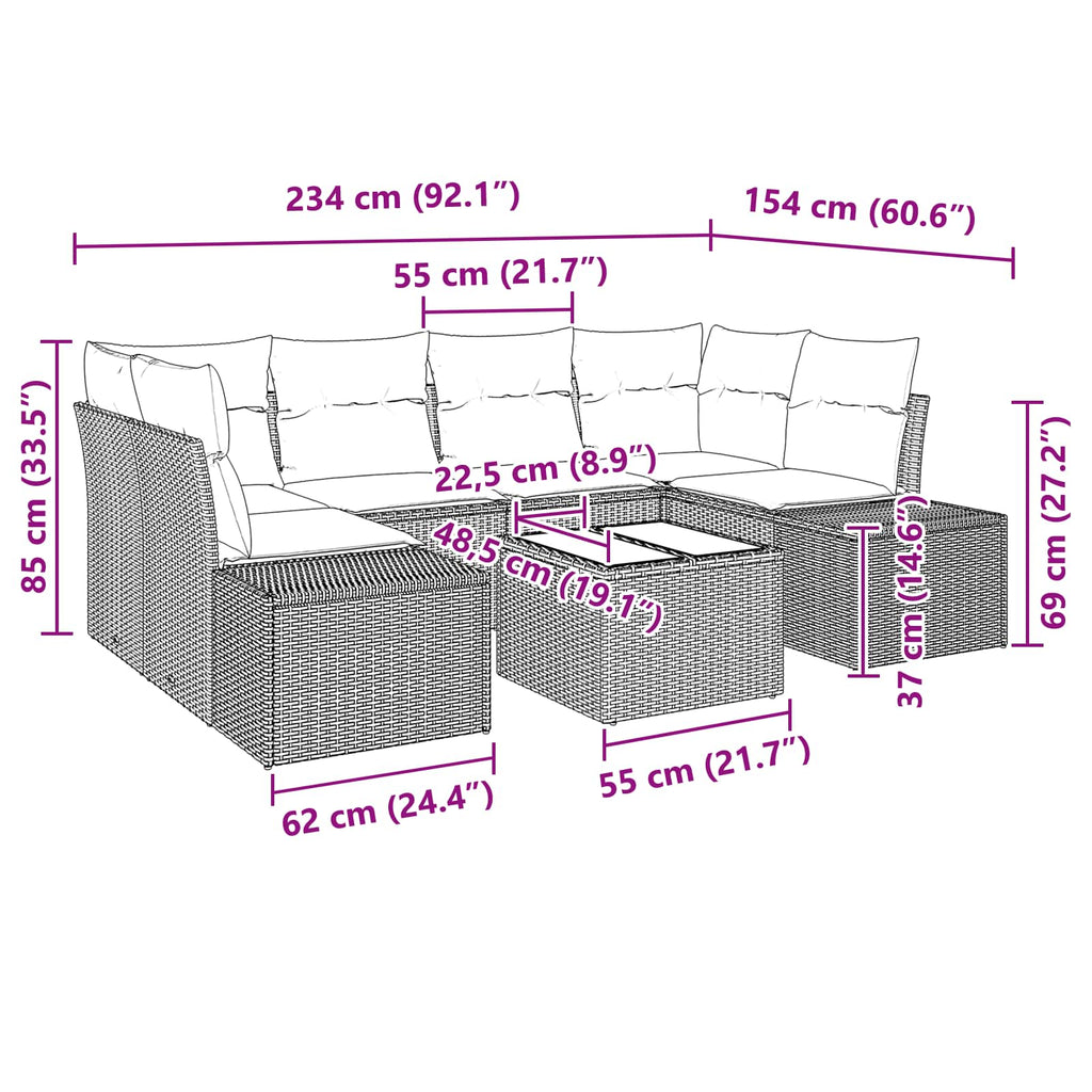 Conjunto de sofá de jardín 7 pcs Marrón ratán sintético