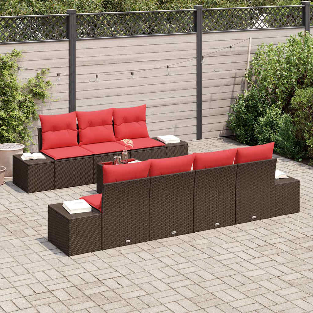 Conjunto de sofá de jardín 8 pcs Marrón ratán sintético