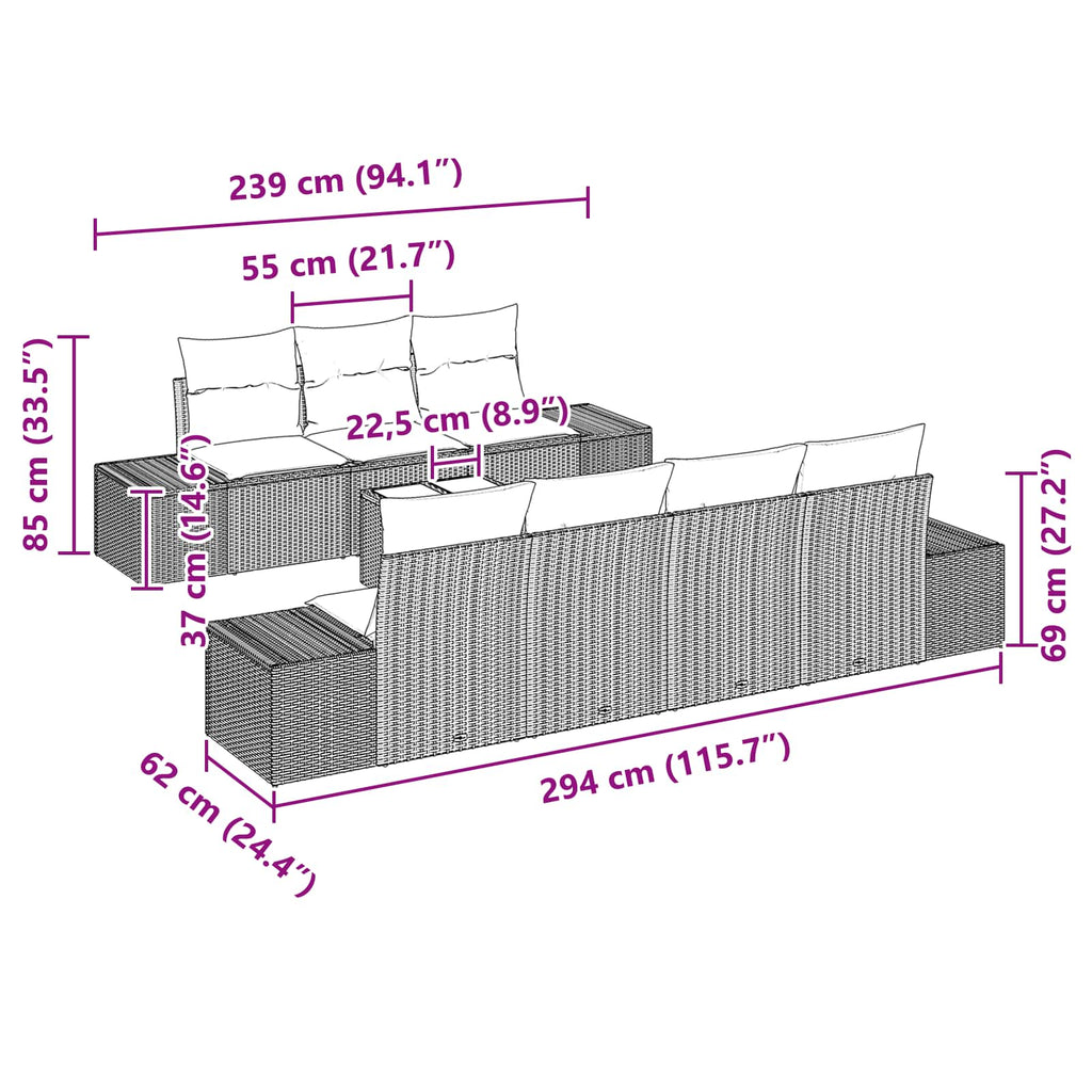 Conjunto de sofá de jardín 8 pcs Marrón ratán sintético