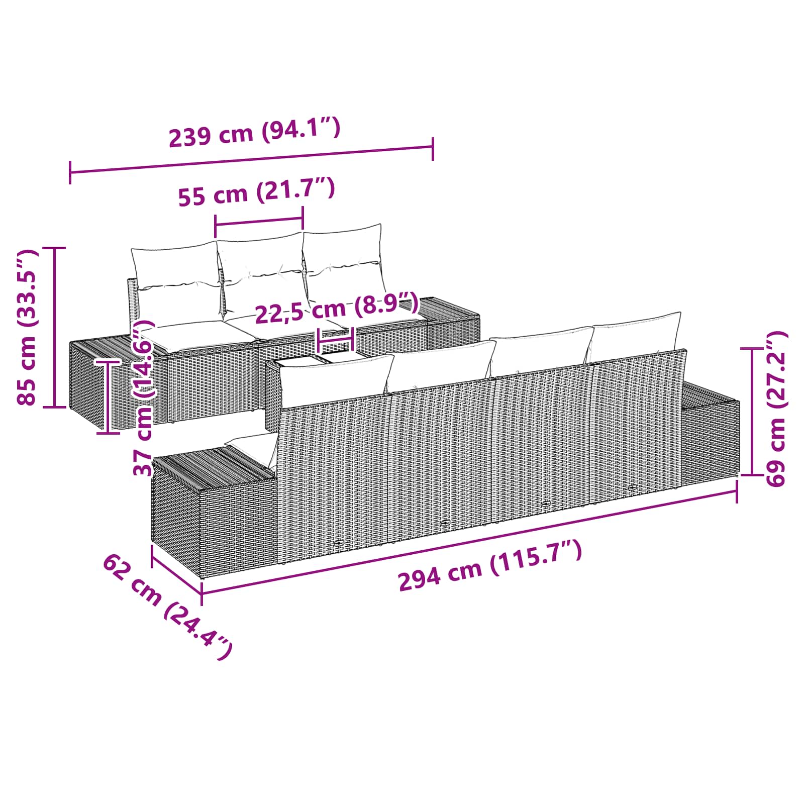 Conjunto de sofá de jardín 8 pcs Marrón ratán sintético