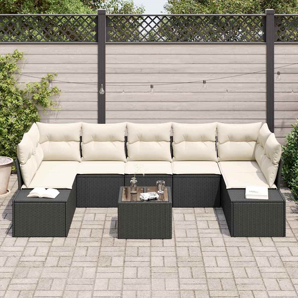 Conjunto de sofá de jardín 8 pcs Negro ratán sintético