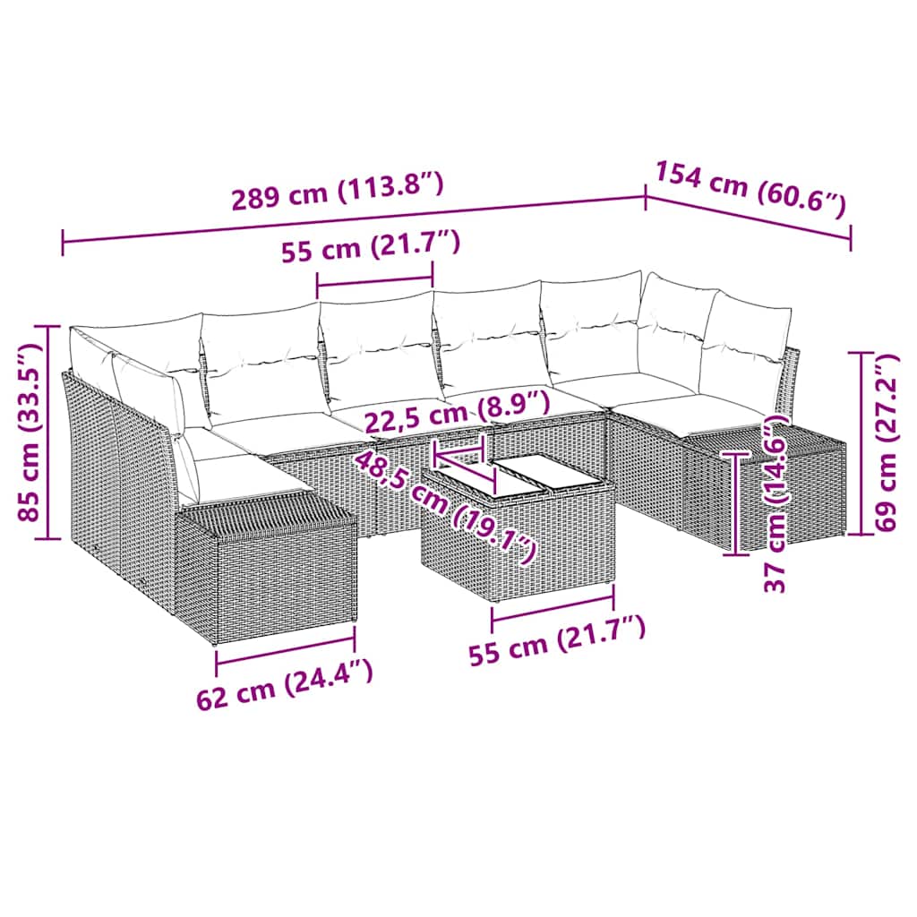 Conjunto de sofá de jardín 8 pcs Negro ratán sintético