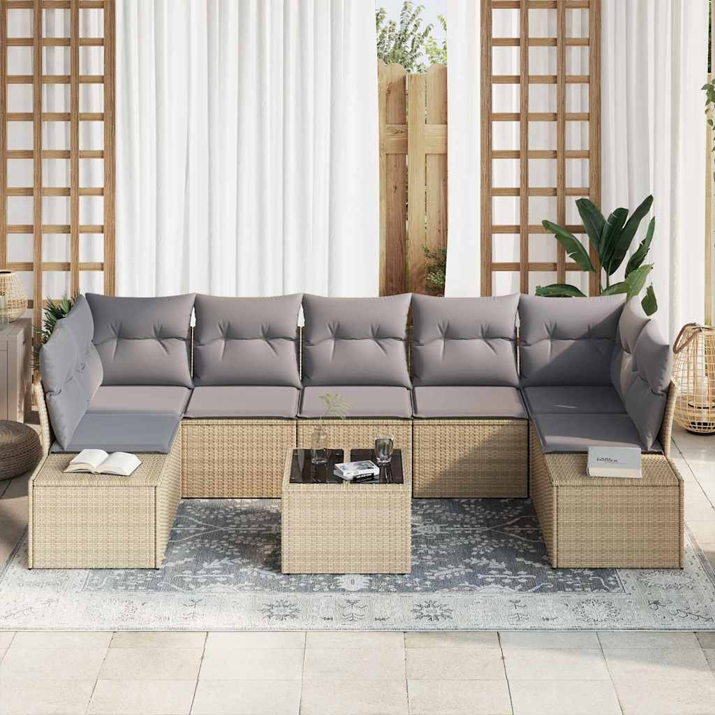Conjunto de sofá de jardín 8 pcs Beige ratán sintético