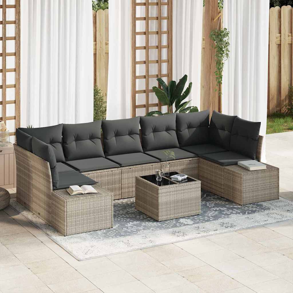 Conjunto de sofá de jardín 8 pcs Gris Claro ratán sintético