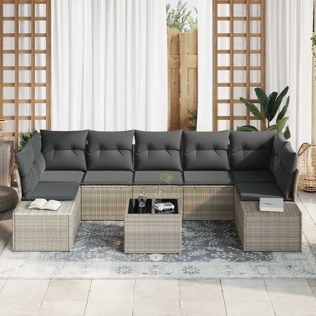 Conjunto de sofá de jardín 8 pcs Gris Claro ratán sintético