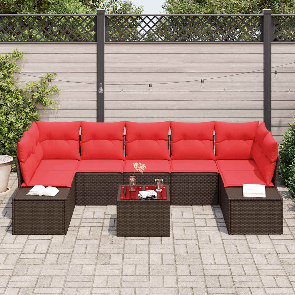 Conjunto de sofá de jardín 8 pcs Marrón ratán sintético