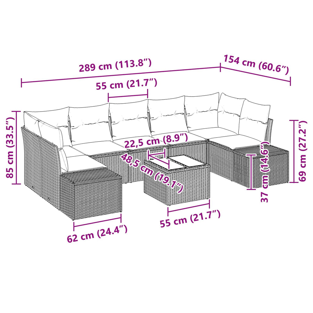 Conjunto de sofá de jardín 8 pcs Marrón ratán sintético
