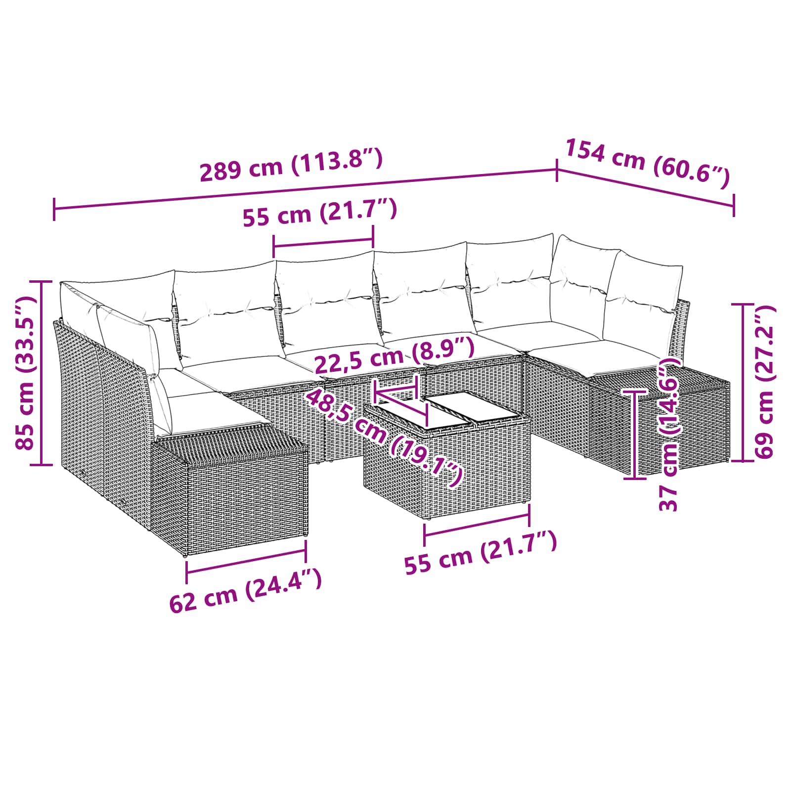 Conjunto de sofá de jardín 8 pcs Marrón ratán sintético