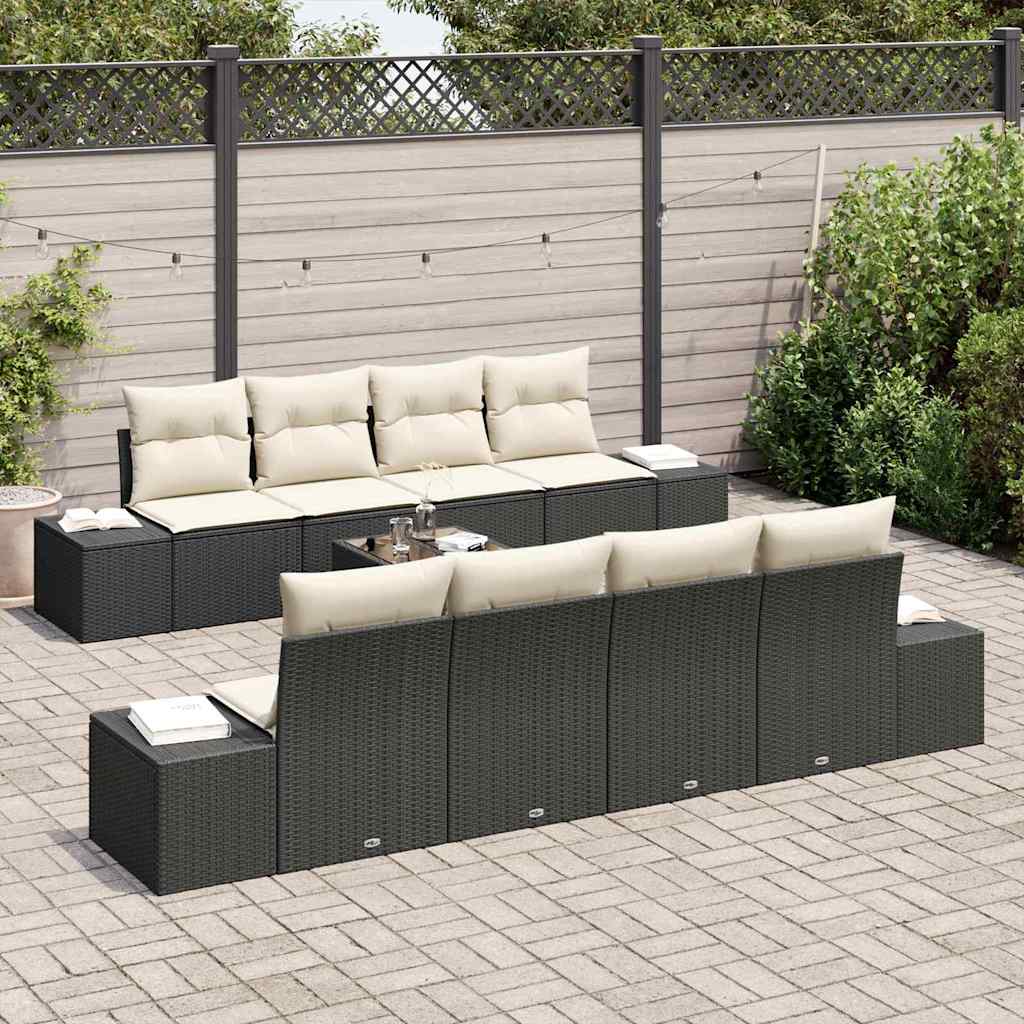 Conjunto de sofá de jardín 7 pcs Negro y crema ratán sintético