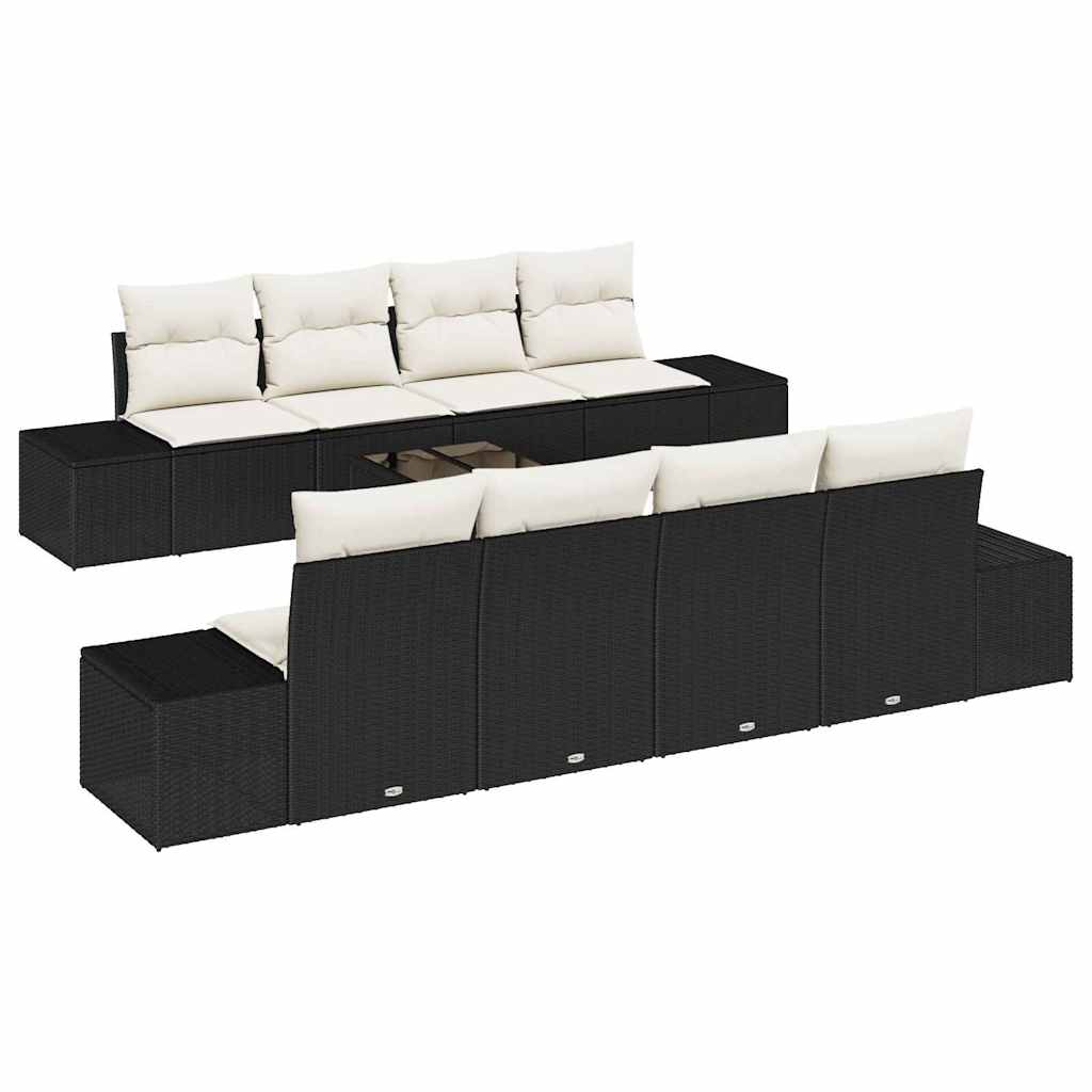 Conjunto de sofá de jardín 7 pcs Negro y crema ratán sintético