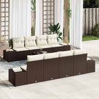 Conjunto de sofá de jardín 7 pcs Marrón y crema ratán sintético