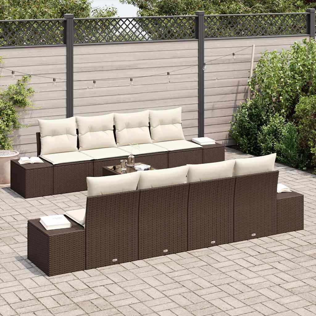Conjunto de sofá de jardín 7 pcs Marrón y crema ratán sintético