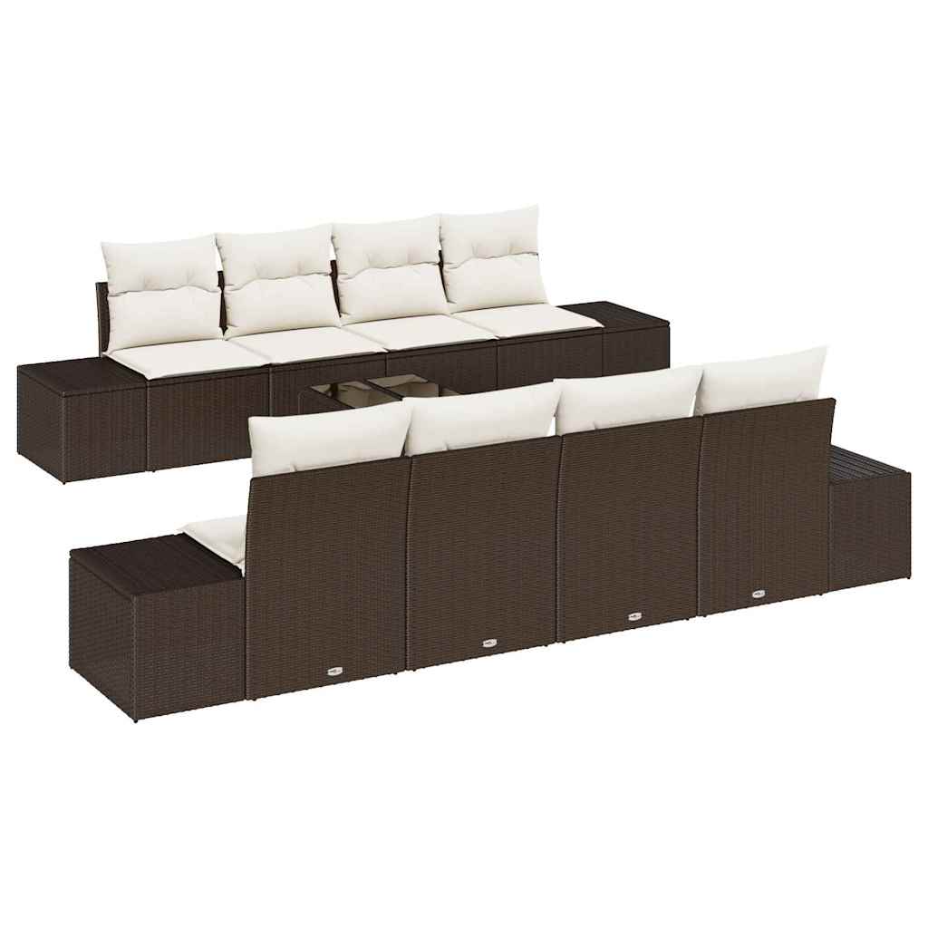 Conjunto de sofá de jardín 7 pcs Marrón y crema ratán sintético