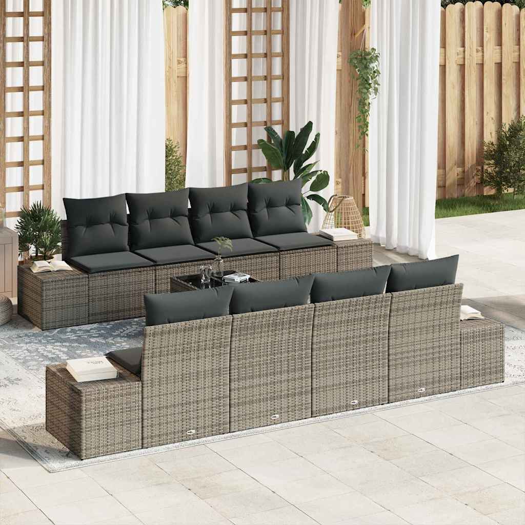 Conjunto de sofá de jardín con cojín 7 pcs Beige y Gris Claro