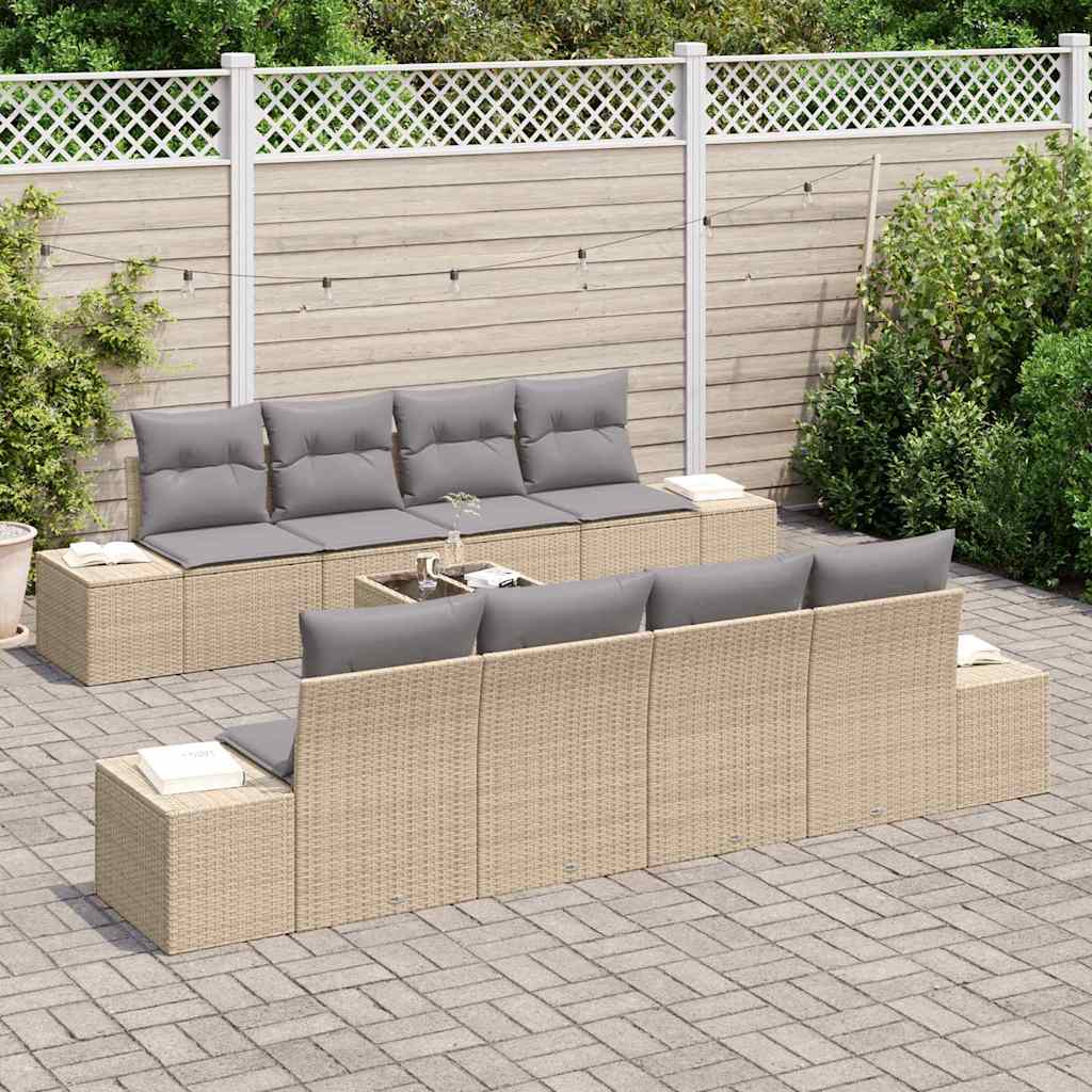 Conjunto de sofá de jardín con cojín 7 pcs Beige y Gris Claro