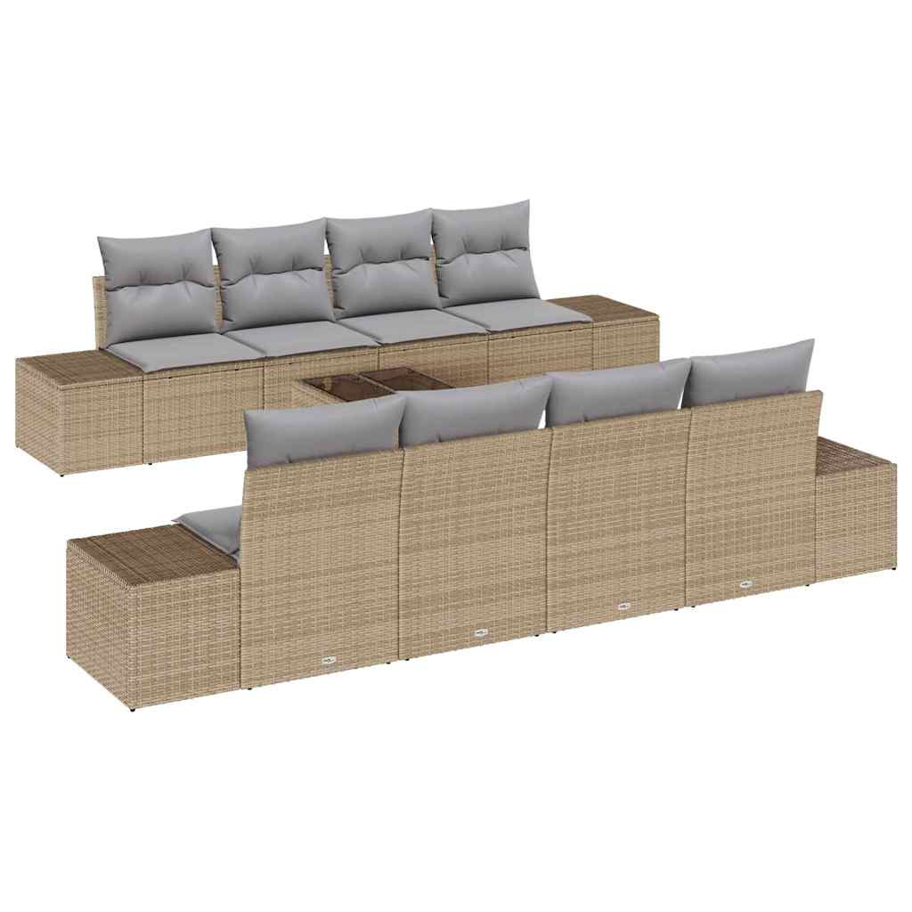 Conjunto de sofá de jardín con cojín 7 pcs Beige y Gris Claro