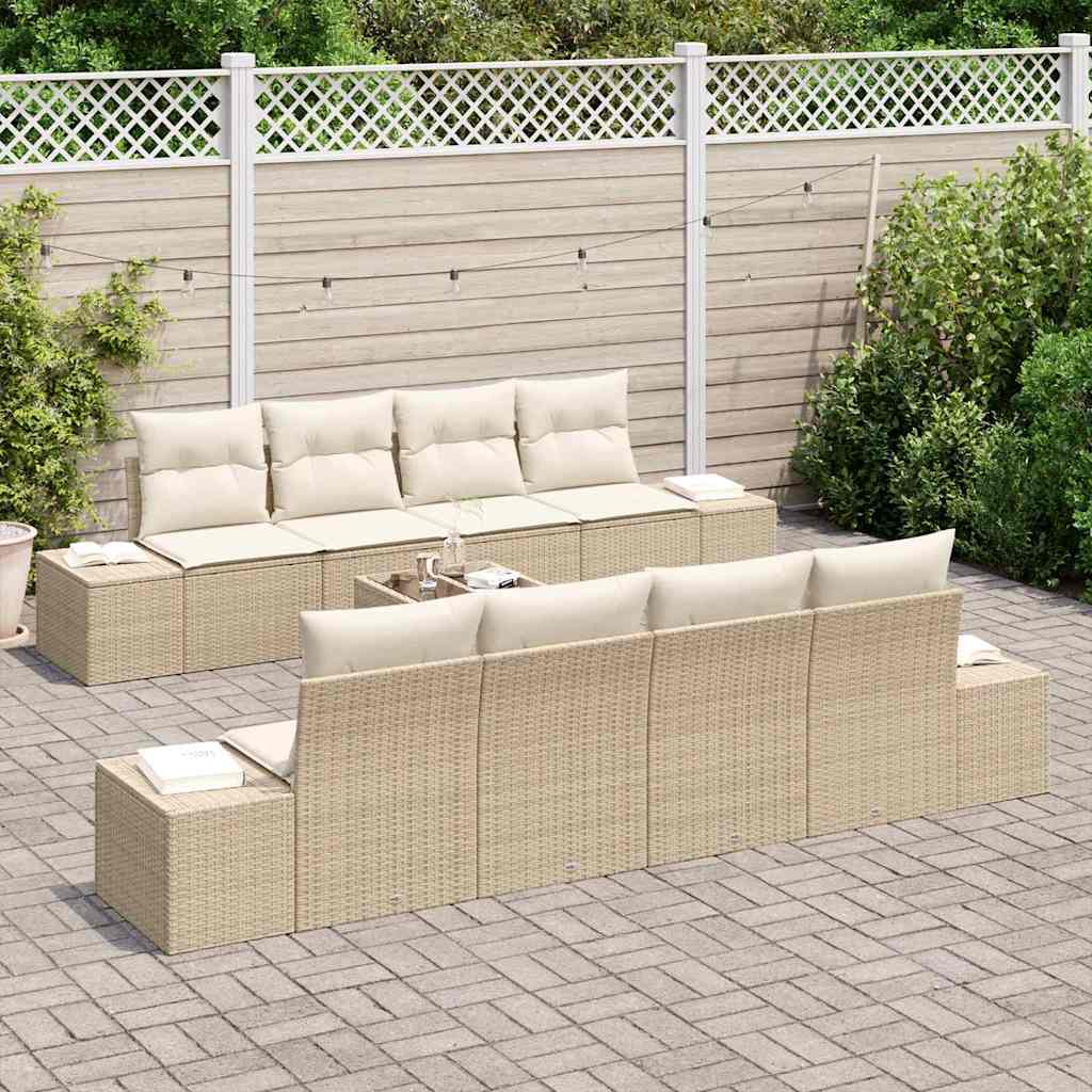 Conjunto de sofá de jardín 7 pcs Beige y Crema ratán sintético