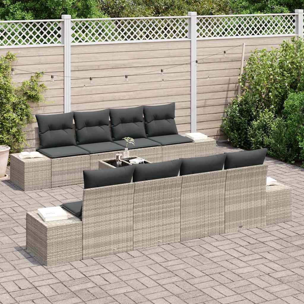 Conjunto de sofá de jardín 7 pcs Gris Claro ratán sintético