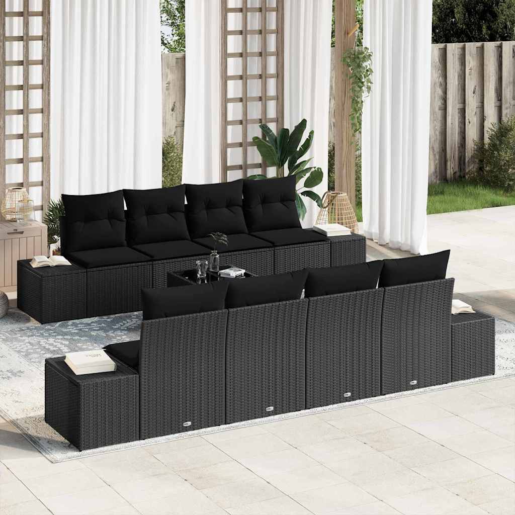 Conjunto de sofá de jardín Manual 7 pcs Negro ratán sintético