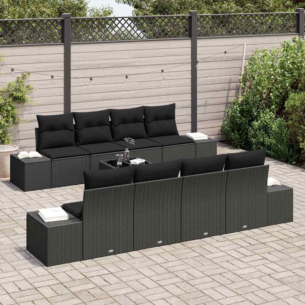 Conjunto de sofá de jardín Manual 7 pcs Negro ratán sintético