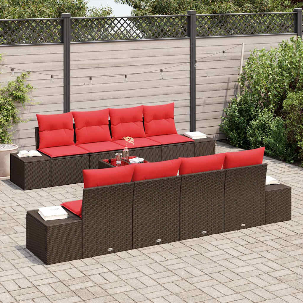 Conjunto de sofá de jardín 9 pcs Marrón ratán sintético