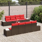 Conjunto de sofá de jardín 9 pcs Marrón ratán sintético